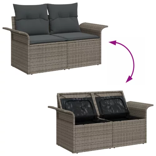  5 Darabos Kert Sofa Készlet Párnákkal Szürke Poli Rattan Akác