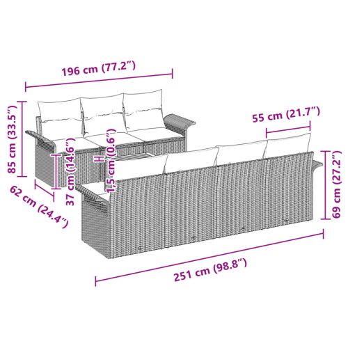  8 darabos kerti kanapé szett párnákkal bézs polirattan akáccal