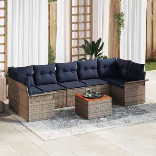  Kerti Kanapé Szett 8 pcs Szürke és sötétkék polirattan