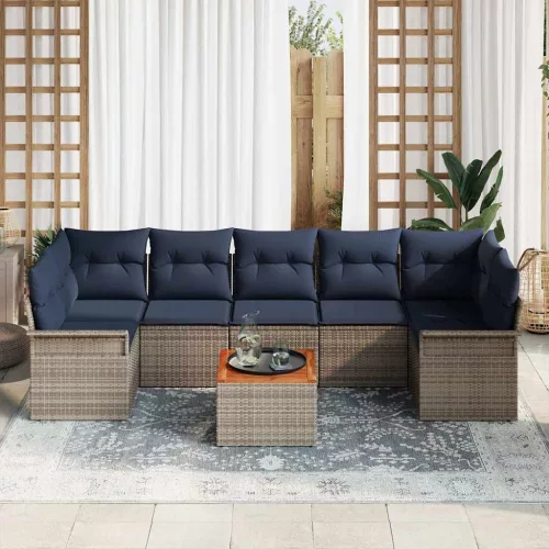  Kerti Kanapé Szett 8 pcs Szürke és sötétkék polirattan