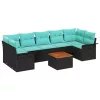  Kerti Kanapé Szett tárolóval 8 pcs Fekete és Türkiz polirattan