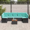  Kerti Kanapé Szett tárolóval 8 pcs Fekete és Türkiz polirattan