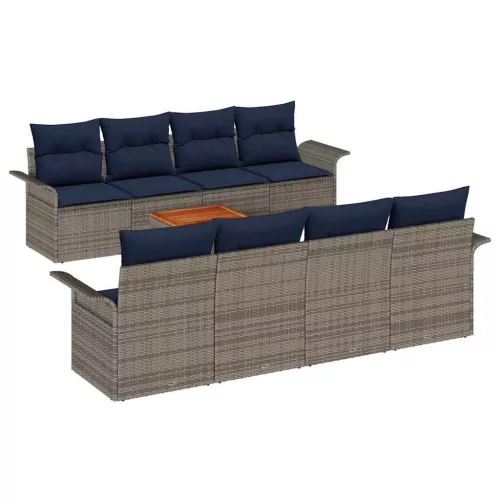  Kerti Kanapé Szett 9 pcs Szürke és sötétkék polirattan