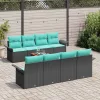  Kerti Kanapé Szett tárolóval 9 pcs Fekete és Türkiz polirattan