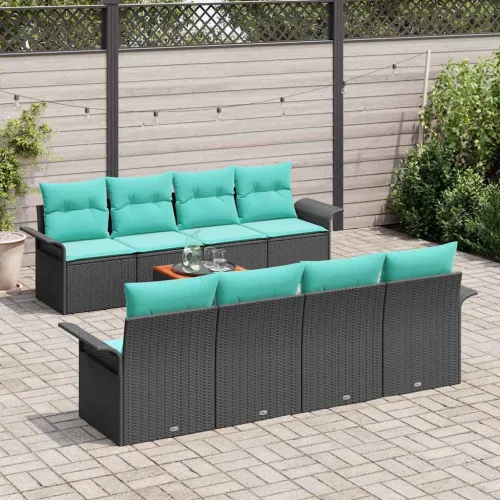  Kerti Kanapé Szett tárolóval 9 pcs Fekete és Türkiz polirattan