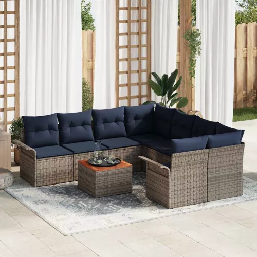  Kerti Kanapé Szett 9 pcs Szürke és sötétkék polirattan