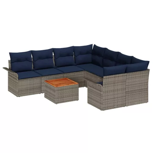  Kerti Kanapé Szett 9 pcs Szürke és sötétkék polirattan