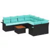  Kerti Kanapé Szett tárolóval 9 pcs Fekete és Türkiz polirattan