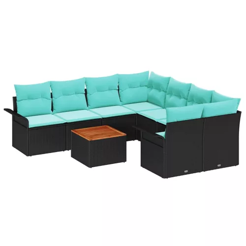  Kerti Kanapé Szett tárolóval 9 pcs Fekete és Türkiz polirattan