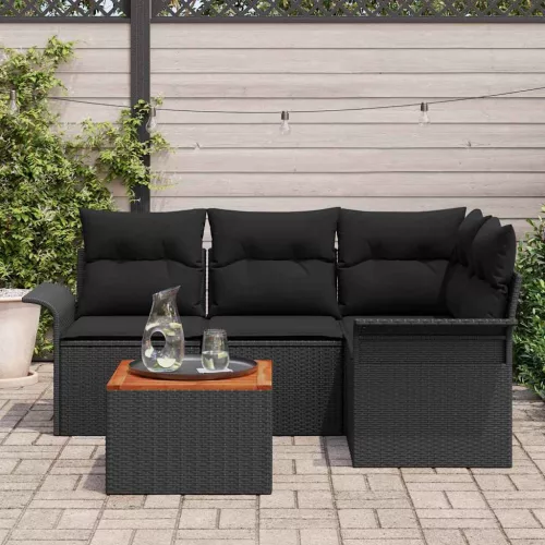  Kerti Kanapé Szett tárolóval 5 pcs Fekete polirattan