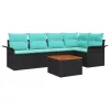  Kerti Kanapé Szett tárolóval 6 pcs Fekete és Türkiz polirattan