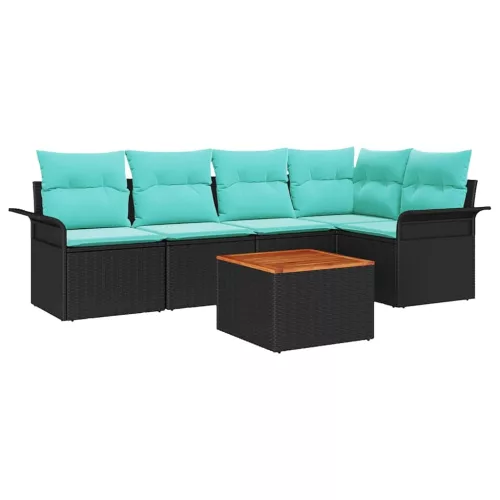  Kerti Kanapé Szett tárolóval 6 pcs Fekete és Türkiz polirattan