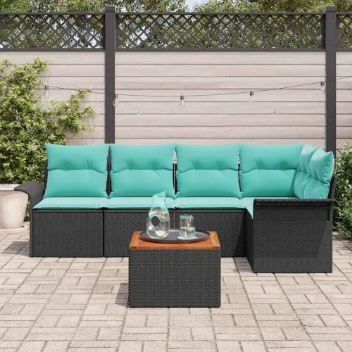  Kerti Kanapé Szett tárolóval 6 pcs Fekete és Türkiz polirattan
