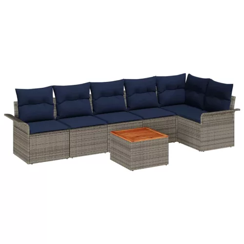  Kerti Kanapé Szett 7 pcs Szürke és sötétkék polirattan