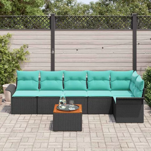  Kerti Kanapé Szett tárolóval 7 pcs Fekete és Türkiz polirattan