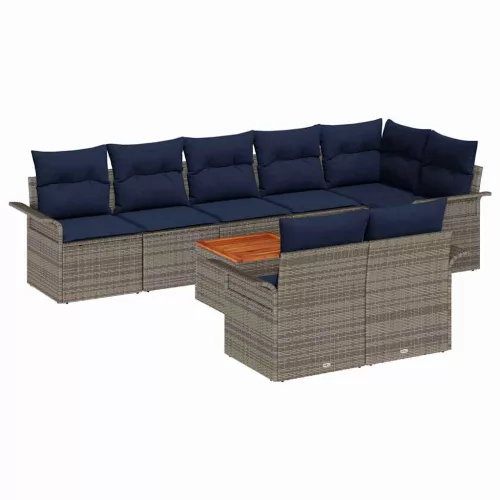  Kerti Kanapé Szett 9 pcs Szürke és sötétkék polirattan