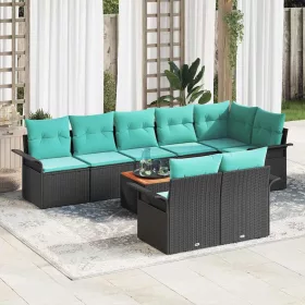    Kerti Kanapé Szett tárolóval 9 pcs Fekete és Türkiz polirattan