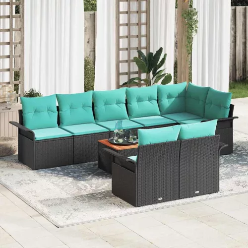 Kerti Kanapé Szett tárolóval 9 pcs Fekete és Türkiz polirattan