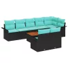 Kerti Kanapé Szett tárolóval 9 pcs Fekete és Türkiz polirattan