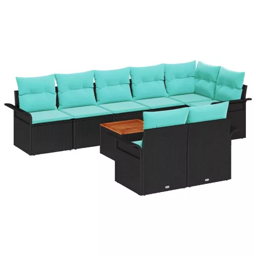  Kerti Kanapé Szett tárolóval 9 pcs Fekete és Türkiz polirattan