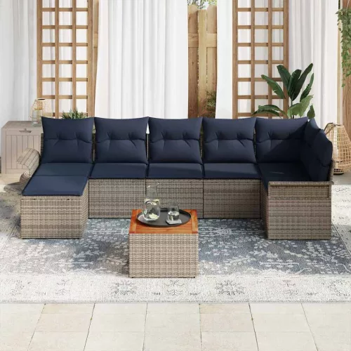  Kerti Kanapé Szett 8 pcs Szürke és sötétkék polirattan