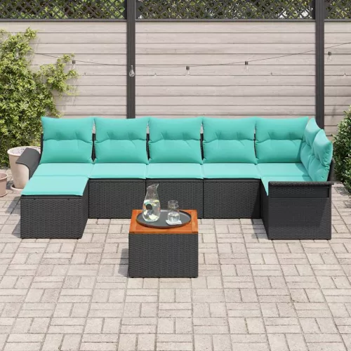  Kerti Kanapé Szett tárolóval 8 pcs Fekete és Türkiz polirattan