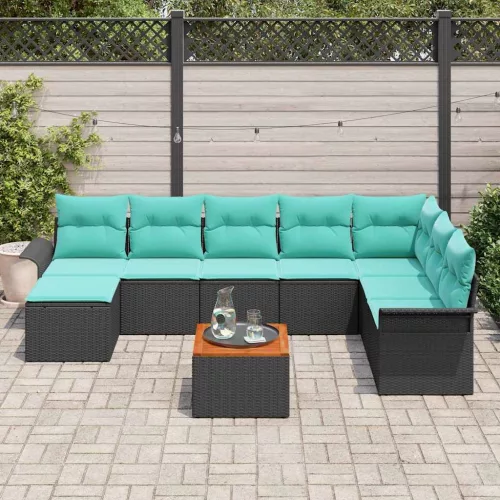  Kerti Kanapé Szett tárolóval 9 pcs Fekete és Türkiz polirattan