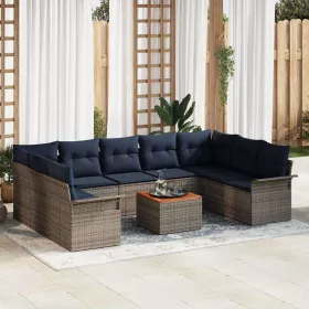    Kerti Kanapé Szett 10 pcs Szürke és sötétkék polirattan