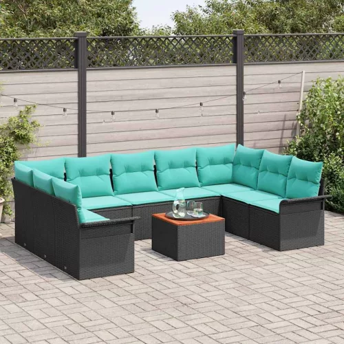  Kerti Kanapé Szett tárolóval 10 pcs Fekete és Türkiz polirattan