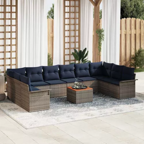  Kerti Kanapé Szett 11 pcs Szürke és sötétkék polirattan