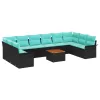  Kerti Kanapé Szett tárolóval 11 pcs Fekete és Türkiz polirattan
