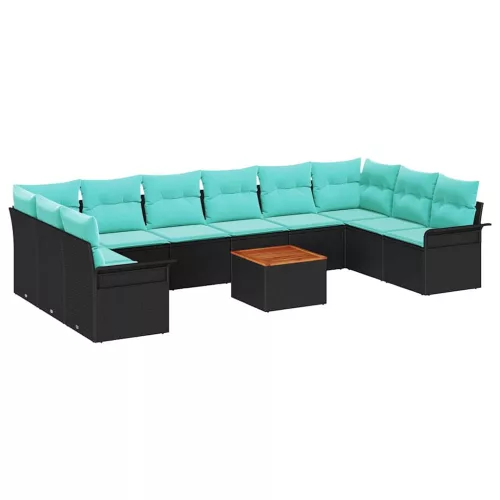  Kerti Kanapé Szett tárolóval 11 pcs Fekete és Türkiz polirattan