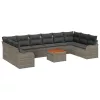  10 Darabos Kert Sofa Szett Párnákkal Szürke Poli Rattan Akácia
