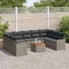  10 Darabos Kert Sofa Szett Párnákkal Szürke Poli Rattan Akácia