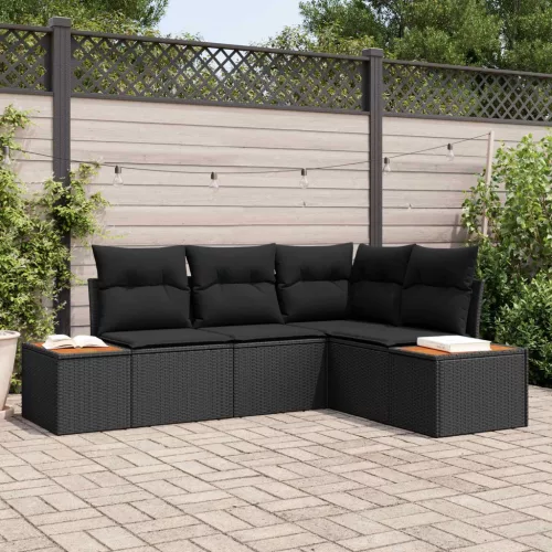  Kerti Kanapé Szett párnával tárolóval 4 pcs Fekete Polyrattan
