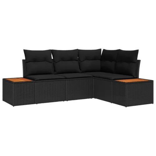  Kerti Kanapé Szett párnával tárolóval 4 pcs Fekete Polyrattan