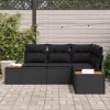  Kerti Kanapé Szett párnával tárolóval 4 pcs Fekete Polyrattan