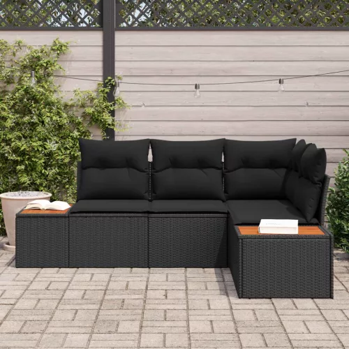  Kerti Kanapé Szett párnával tárolóval 4 pcs Fekete Polyrattan