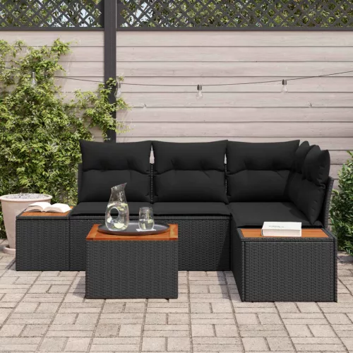  Kerti Kanapé Szett párnával tárolóval 4 pcs Fekete Polyrattan