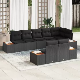    Kerti Kanapé Szett párnával tárolóval 8 pcs Fekete Polyrattan