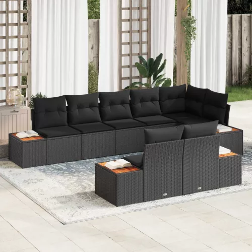  Kerti Kanapé Szett párnával tárolóval 8 pcs Fekete Polyrattan