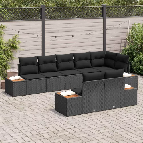  Kerti Kanapé Szett párnával tárolóval 8 pcs Fekete Polyrattan