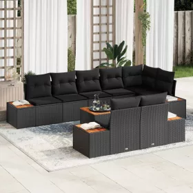    Kerti Kanapé Szett párnával tárolóval 8 pcs Fekete Polyrattan