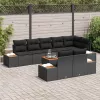  Kerti Kanapé Szett párnával tárolóval 8 pcs Fekete Polyrattan