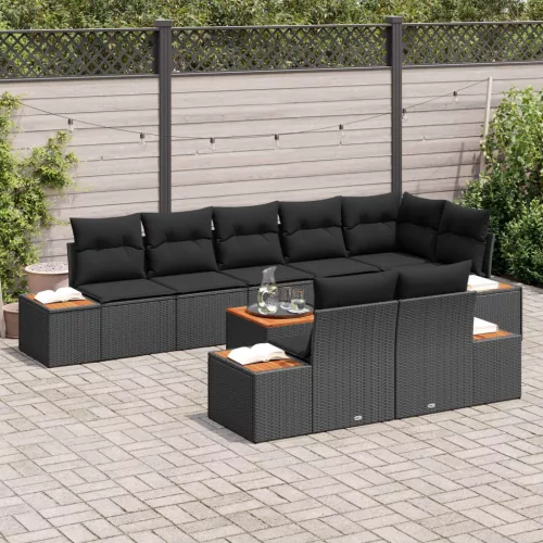  Kerti Kanapé Szett párnával tárolóval 8 pcs Fekete Polyrattan