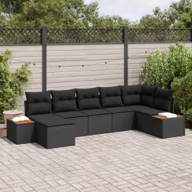    Kerti Kanapé Szett párnával tárolóval 8 pcs Fekete Polyrattan