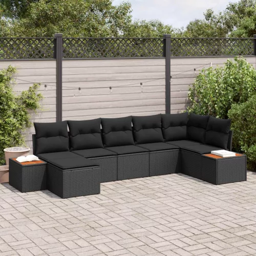  Kerti Kanapé Szett párnával tárolóval 8 pcs Fekete Polyrattan