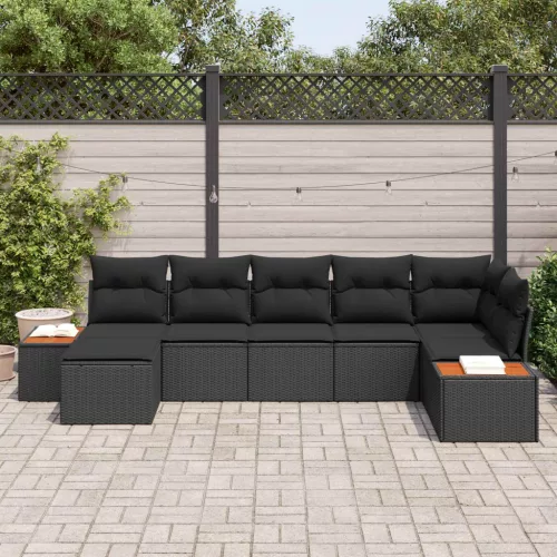  Kerti Kanapé Szett párnával tárolóval 8 pcs Fekete Polyrattan
