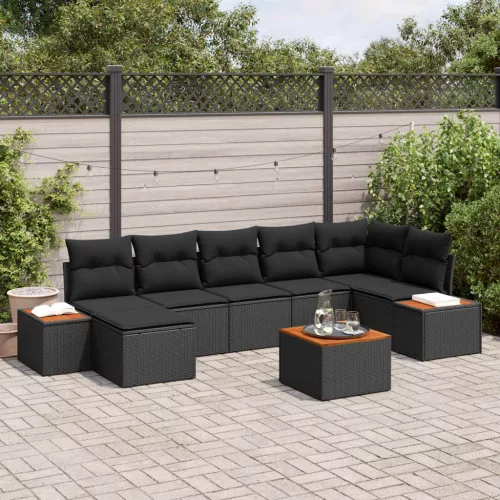  Kerti Kanapé Szett párnával tárolóval 8 pcs Fekete Polyrattan
