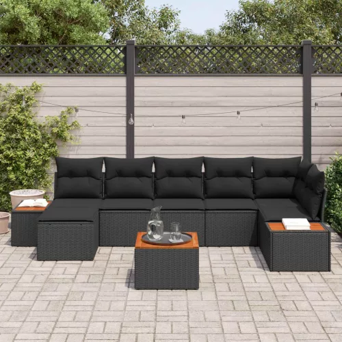  Kerti Kanapé Szett párnával tárolóval 8 pcs Fekete Polyrattan